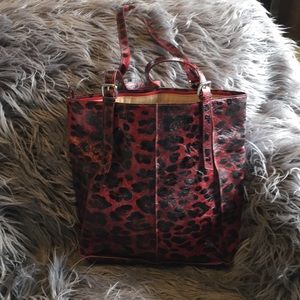 Red black leather bag